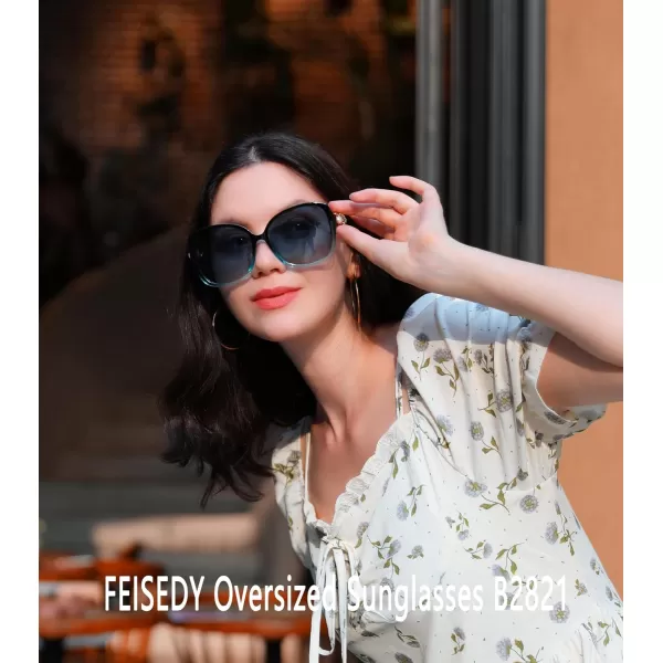 FEISEDY Womens Fashion Sunglasses Oversized Square Frame with Pearl Sparkling Polarized UV Protection B2821Quiet Green