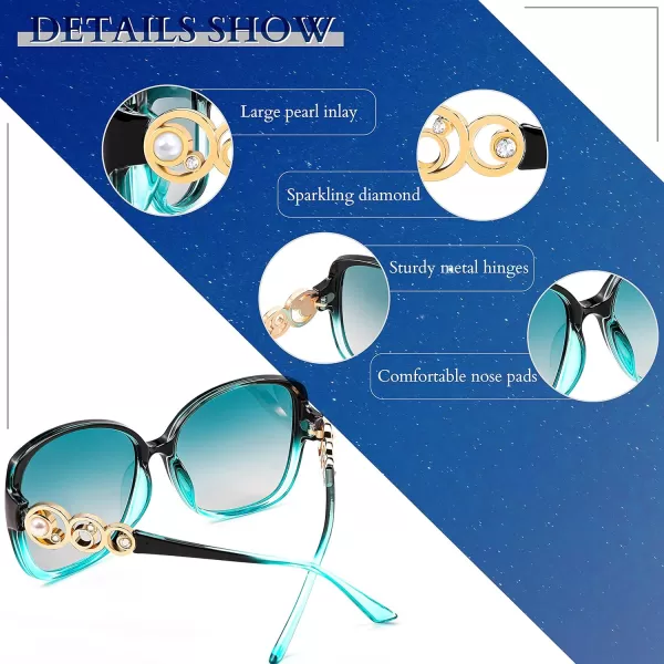 FEISEDY Womens Fashion Sunglasses Oversized Square Frame with Pearl Sparkling Polarized UV Protection B2821Quiet Green