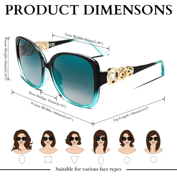 FEISEDY Womens Fashion Sunglasses Oversized Square Frame with Pearl Sparkling Polarized UV Protection B2821Quiet Green