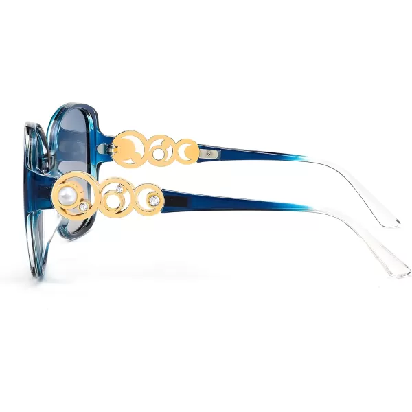 FEISEDY Womens Fashion Sunglasses Oversized Square Frame with Pearl Sparkling Polarized UV Protection B2821Starry Sky Blue