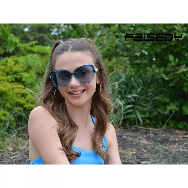 FEISEDY Womens Fashion Sunglasses Oversized Square Frame with Pearl Sparkling Polarized UV Protection B2821Starry Sky Blue
