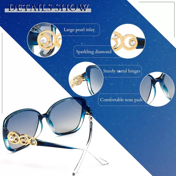FEISEDY Womens Fashion Sunglasses Oversized Square Frame with Pearl Sparkling Polarized UV Protection B2821Starry Sky Blue