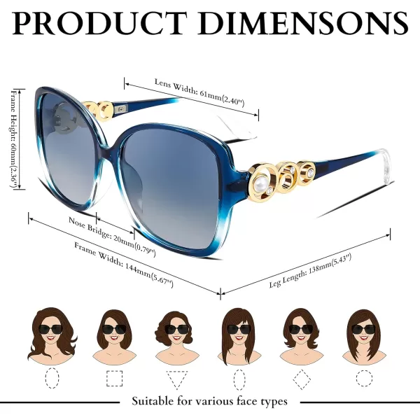 FEISEDY Womens Fashion Sunglasses Oversized Square Frame with Pearl Sparkling Polarized UV Protection B2821Starry Sky Blue