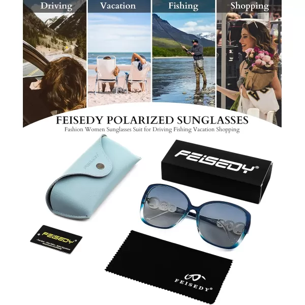 FEISEDY Womens Fashion Sunglasses Oversized Square Frame with Pearl Sparkling Polarized UV Protection B2821Starry Sky Blue