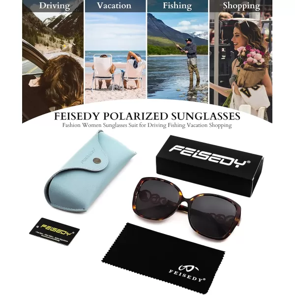 FEISEDY Womens Fashion Sunglasses Oversized Square Frame with Pearl Sparkling Polarized UV Protection B2821Wild Leopard