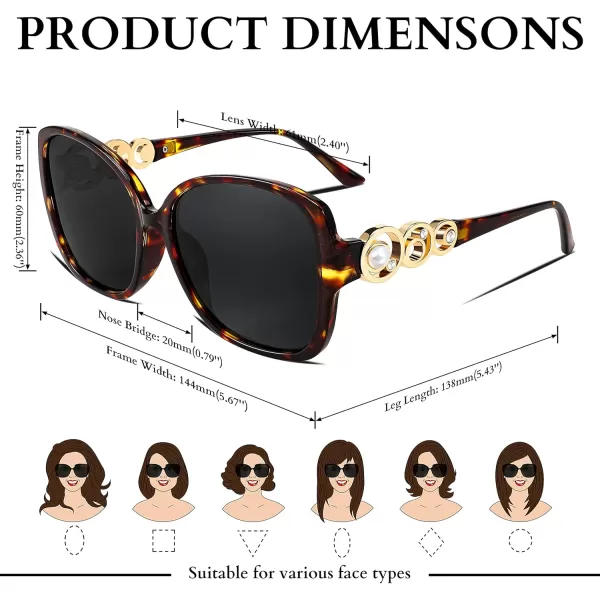 FEISEDY Womens Fashion Sunglasses Oversized Square Frame with Pearl Sparkling Polarized UV Protection B2821Wild Leopard