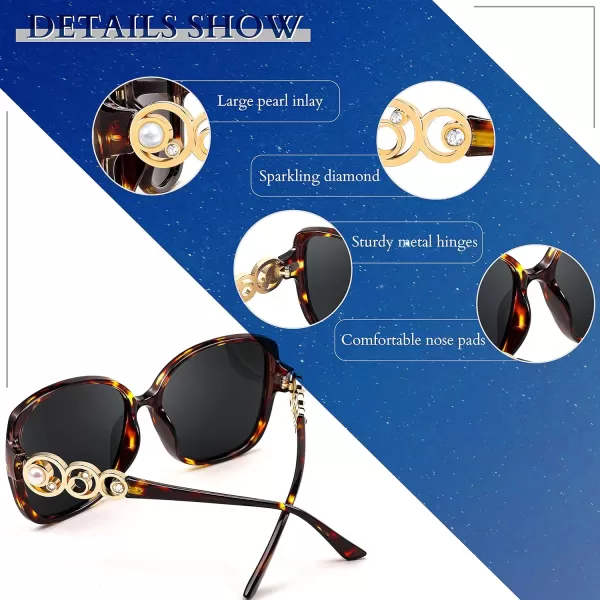 FEISEDY Womens Fashion Sunglasses Oversized Square Frame with Pearl Sparkling Polarized UV Protection B2821Wild Leopard