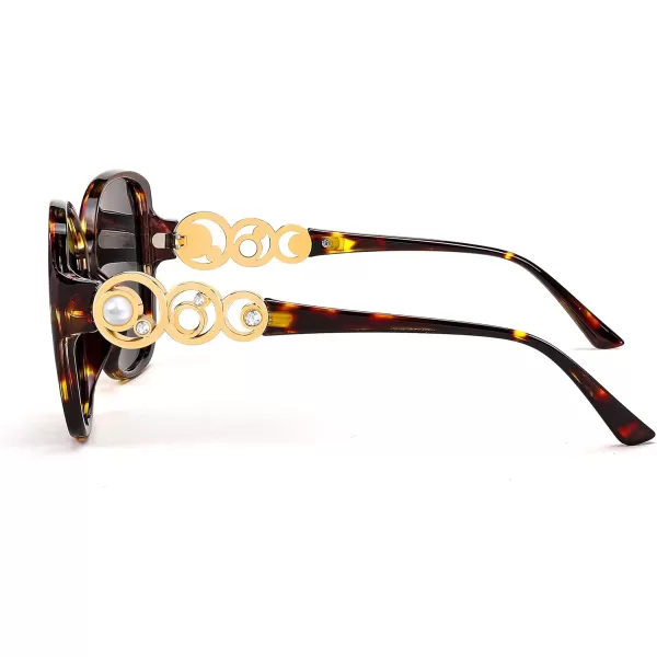 FEISEDY Womens Fashion Sunglasses Oversized Square Frame with Pearl Sparkling Polarized UV Protection B2821Wild Leopard