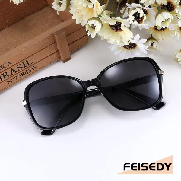FEISEDY Womens Polarized Sunglasses Trendy Elegant Colored Frame for Ladies UV400 Protection B2760Black Frame  Grey Lens