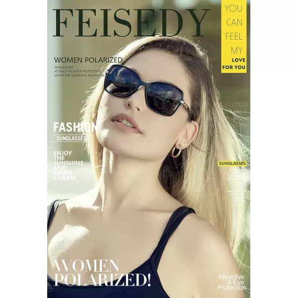 FEISEDY Womens Polarized Sunglasses Trendy Elegant Colored Frame for Ladies UV400 Protection B2760Black Frame  Grey Lens