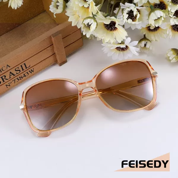 FEISEDY Womens Polarized Sunglasses Trendy Elegant Colored Frame for Ladies UV400 Protection B2760Champagne Frame  Gradual Tea Lens