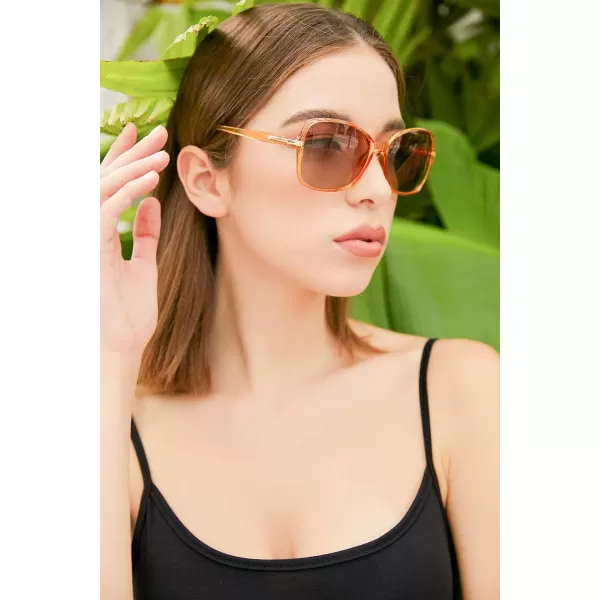 FEISEDY Womens Polarized Sunglasses Trendy Elegant Colored Frame for Ladies UV400 Protection B2760Champagne Frame  Gradual Tea Lens