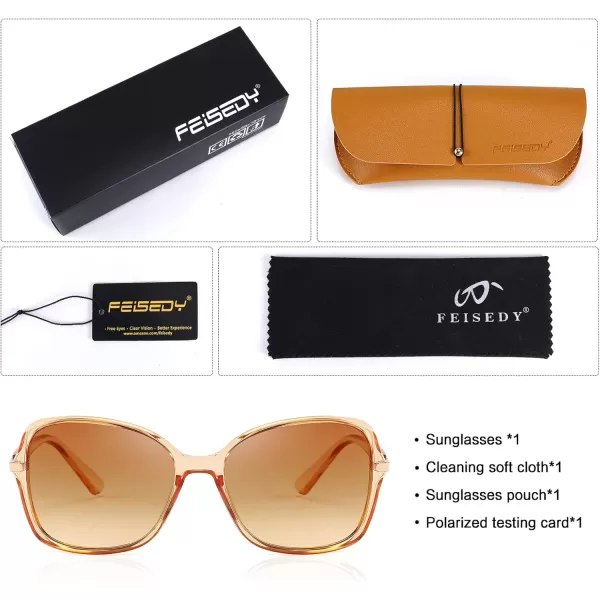 FEISEDY Womens Polarized Sunglasses Trendy Elegant Colored Frame for Ladies UV400 Protection B2760Champagne Frame  Gradual Tea Lens