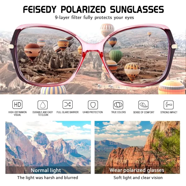 FEISEDY Womens Polarized Sunglasses Trendy Elegant Colored Frame for Ladies UV400 Protection B2760Gradual Purple Pink Frame  Gradual Purple Lens