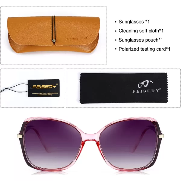 FEISEDY Womens Polarized Sunglasses Trendy Elegant Colored Frame for Ladies UV400 Protection B2760Gradual Purple Pink Frame  Gradual Purple Lens