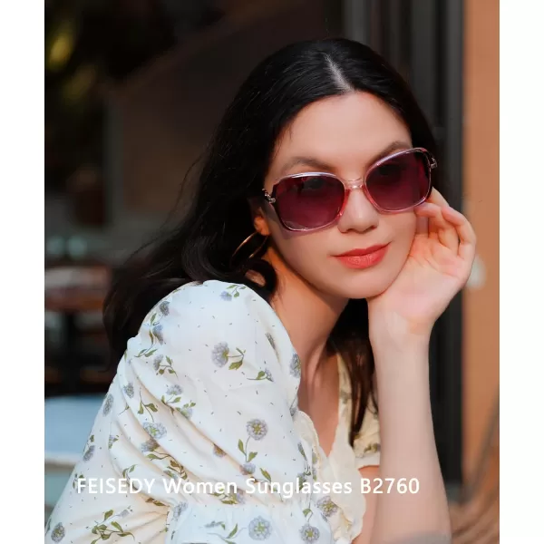 FEISEDY Womens Polarized Sunglasses Trendy Elegant Colored Frame for Ladies UV400 Protection B2760Gradual Purple Pink Frame  Gradual Purple Lens