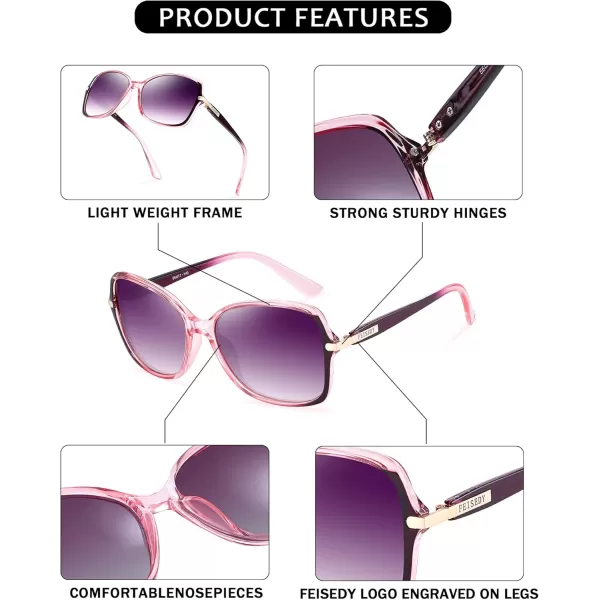 FEISEDY Womens Polarized Sunglasses Trendy Elegant Colored Frame for Ladies UV400 Protection B2760Gradual Purple Pink Frame  Gradual Purple Lens