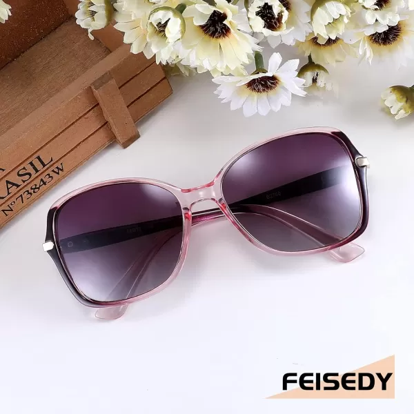 FEISEDY Womens Polarized Sunglasses Trendy Elegant Colored Frame for Ladies UV400 Protection B2760Gradual Purple Pink Frame  Gradual Purple Lens