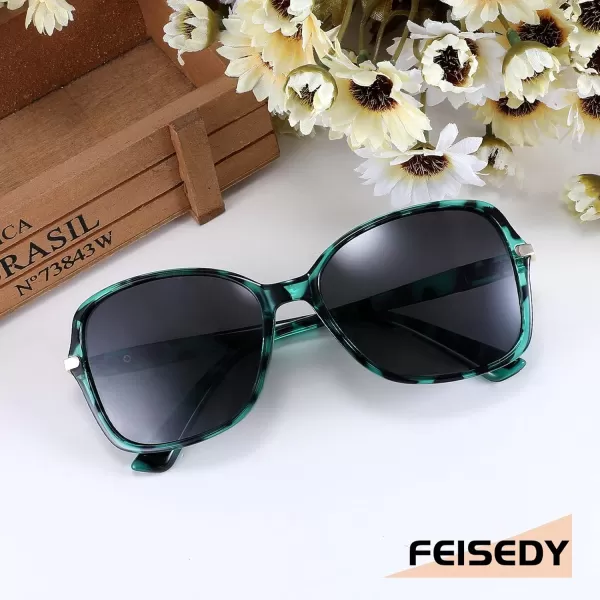 FEISEDY Womens Polarized Sunglasses Trendy Elegant Colored Frame for Ladies UV400 Protection B2760Green Leopard Frame  Grey Lens