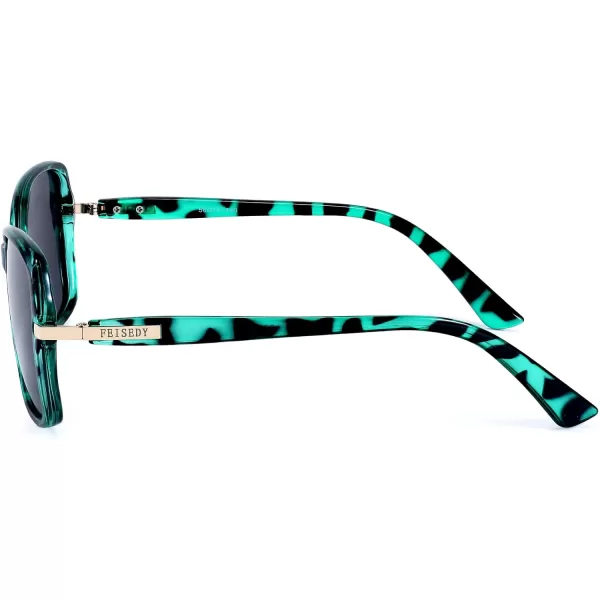 FEISEDY Womens Polarized Sunglasses Trendy Elegant Colored Frame for Ladies UV400 Protection B2760Green Leopard Frame  Grey Lens