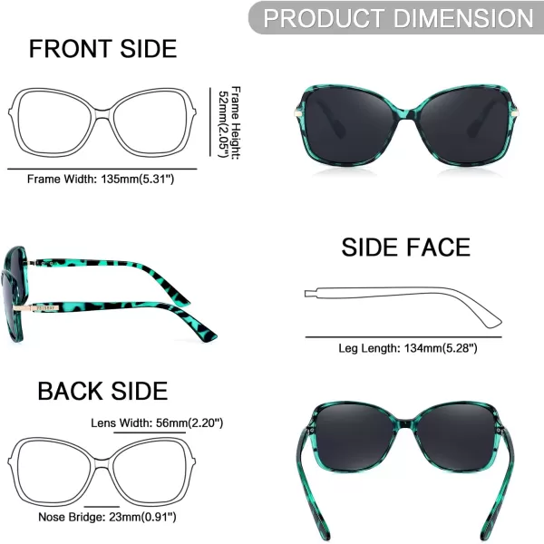 FEISEDY Womens Polarized Sunglasses Trendy Elegant Colored Frame for Ladies UV400 Protection B2760Green Leopard Frame  Grey Lens