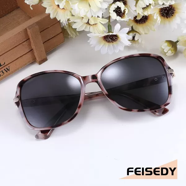 FEISEDY Womens Polarized Sunglasses Trendy Elegant Colored Frame for Ladies UV400 Protection B2760Grey Tortoise Frame  Grey Lens