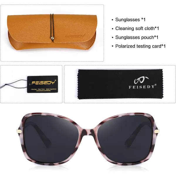FEISEDY Womens Polarized Sunglasses Trendy Elegant Colored Frame for Ladies UV400 Protection B2760Grey Tortoise Frame  Grey Lens