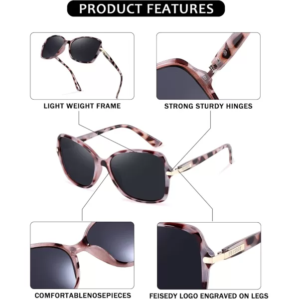 FEISEDY Womens Polarized Sunglasses Trendy Elegant Colored Frame for Ladies UV400 Protection B2760Grey Tortoise Frame  Grey Lens