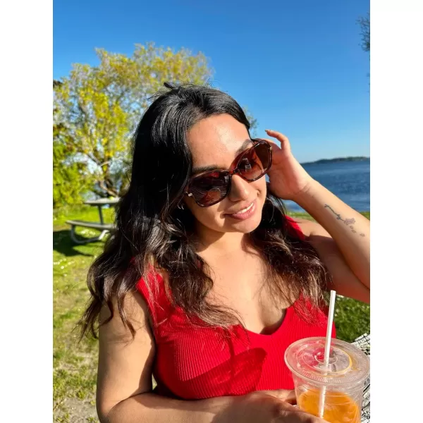FEISEDY Womens Polarized Sunglasses Trendy Elegant Colored Frame for Ladies UV400 Protection B2760Leopard Frame  Gradual Tea Lens