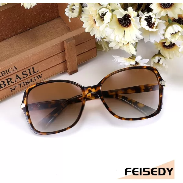 FEISEDY Womens Polarized Sunglasses Trendy Elegant Colored Frame for Ladies UV400 Protection B2760Leopard Frame  Gradual Tea Lens