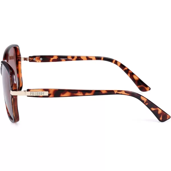 FEISEDY Womens Polarized Sunglasses Trendy Elegant Colored Frame for Ladies UV400 Protection B2760Leopard Frame  Gradual Tea Lens