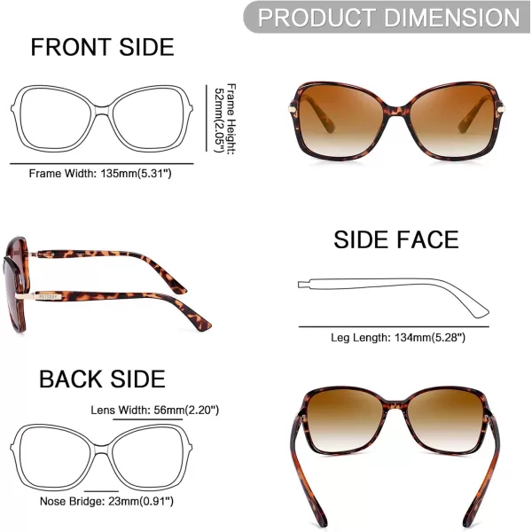 FEISEDY Womens Polarized Sunglasses Trendy Elegant Colored Frame for Ladies UV400 Protection B2760Leopard Frame  Gradual Tea Lens