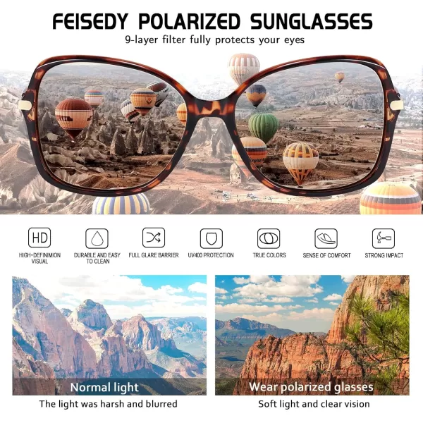 FEISEDY Womens Polarized Sunglasses Trendy Elegant Colored Frame for Ladies UV400 Protection B2760Leopard Frame  Gradual Tea Lens
