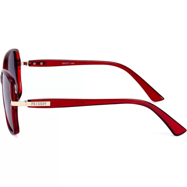 FEISEDY Womens Polarized Sunglasses Trendy Elegant Colored Frame for Ladies UV400 Protection B2760Red Wine Frame  Gradual Grey Lens