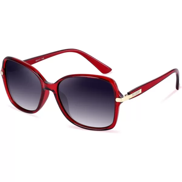 FEISEDY Womens Polarized Sunglasses Trendy Elegant Colored Frame for Ladies UV400 Protection B2760Red Wine Frame  Gradual Grey Lens