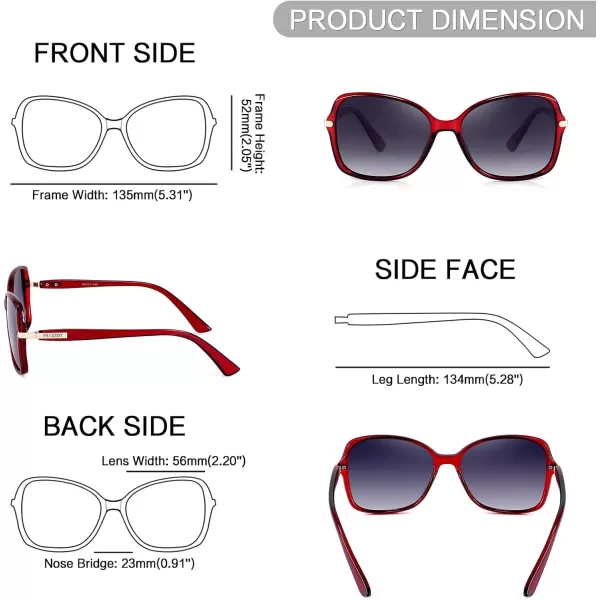 FEISEDY Womens Polarized Sunglasses Trendy Elegant Colored Frame for Ladies UV400 Protection B2760Red Wine Frame  Gradual Grey Lens