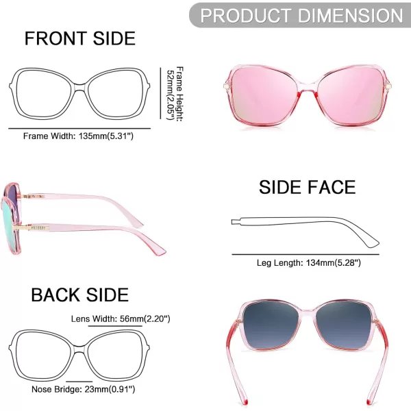 FEISEDY Womens Polarized Sunglasses Trendy Elegant Colored Frame for Ladies UV400 Protection B2760Transparent Pink Frame  Pink Mirror Lens Lens
