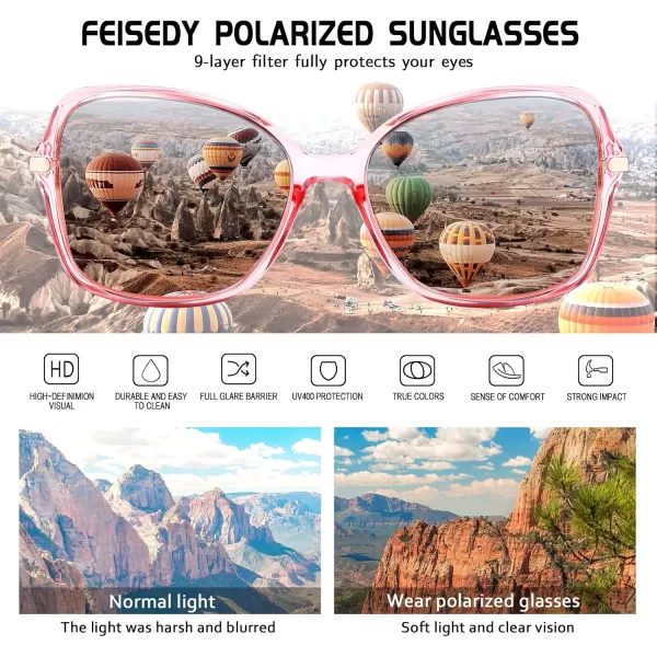 FEISEDY Womens Polarized Sunglasses Trendy Elegant Colored Frame for Ladies UV400 Protection B2760Transparent Pink Frame  Pink Mirror Lens Lens