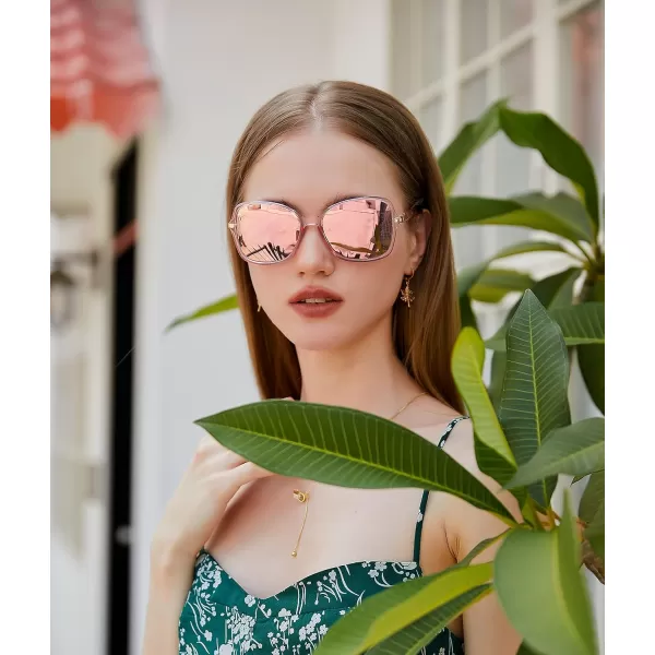 FEISEDY Womens Polarized Sunglasses Trendy Elegant Colored Frame for Ladies UV400 Protection B2760Transparent Pink Frame  Pink Mirror Lens Lens