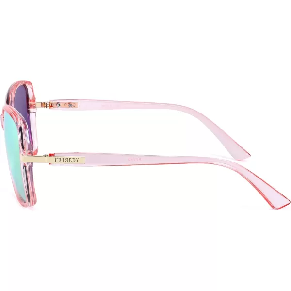 FEISEDY Womens Polarized Sunglasses Trendy Elegant Colored Frame for Ladies UV400 Protection B2760Transparent Pink Frame  Pink Mirror Lens Lens