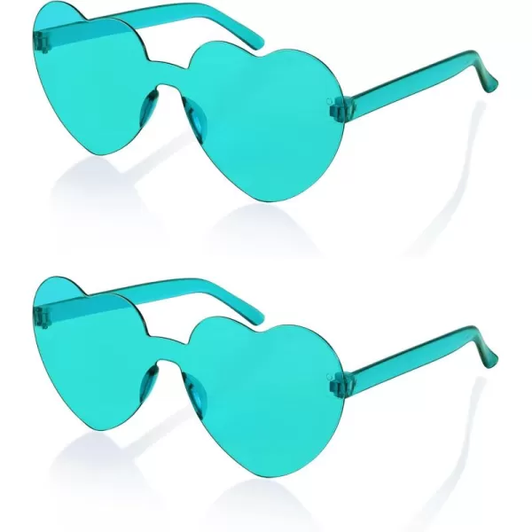 FEISEDY 2 Pack Rimless Heart Shaped Sunglasses Party Glasses Disco One Piece Transparent Trendy Love Glasses B2826F2Green  Green