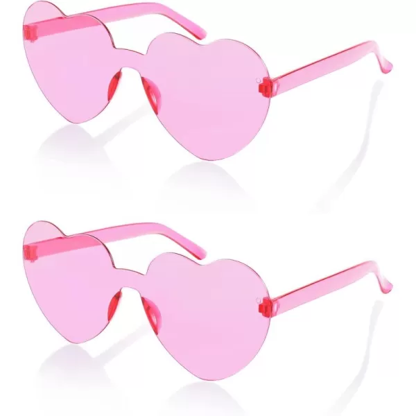 FEISEDY 2 Pack Rimless Heart Shaped Sunglasses Party Glasses Disco One Piece Transparent Trendy Love Glasses B2826F2Pink  Pink