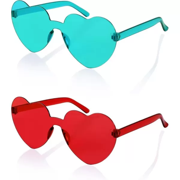 FEISEDY 2 Pack Rimless Heart Shaped Sunglasses Party Glasses Disco One Piece Transparent Trendy Love Glasses B2826F2Red  Green