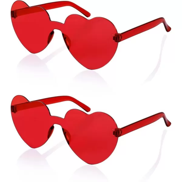 FEISEDY 2 Pack Rimless Heart Shaped Sunglasses Party Glasses Disco One Piece Transparent Trendy Love Glasses B2826F2Red  Red
