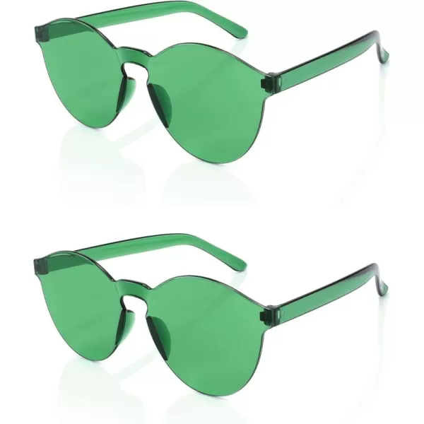 FEISEDY 2 Pack Rimless Round Shaped Sunglasses Women One Piece Transparent Candy Color Cute Glasses B2230Green  Green