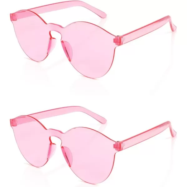 FEISEDY 2 Pack Rimless Round Shaped Sunglasses Women One Piece Transparent Candy Color Cute Glasses B2230Pink  Pink