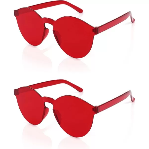 FEISEDY 2 Pack Rimless Round Shaped Sunglasses Women One Piece Transparent Candy Color Cute Glasses B2230Red  Red