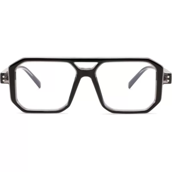 FEISEDY Blue Light Blocking Glasses Aviator Frame Computer ReadingGamingTVPhones Glasses for Women Men B0165Black Grey Frame