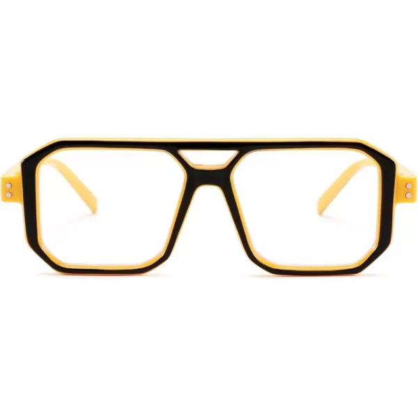 FEISEDY Blue Light Blocking Glasses Aviator Frame Computer ReadingGamingTVPhones Glasses for Women Men B0165Black Yellow Frame