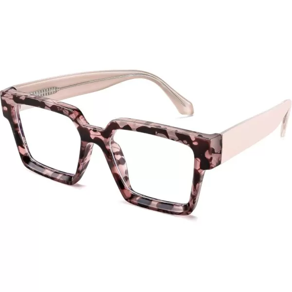 FEISEDY Blue Light Blocking Glasses for Women Men TR Retro Square Anti Eyestrain Glasses Rectangle Chic Look Frame B0037004  Pink Leopard